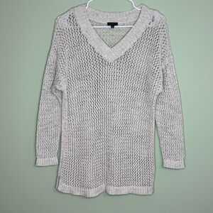 Talbots Women's 1X petite open knit crochet v neck sweater tunic cream sweater